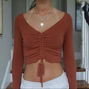 Altar'd State Rust Orange Long Sleeve Rouged Crop Top